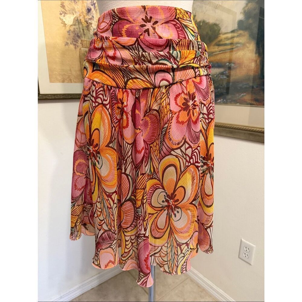 NINE & COMPANY Skirt Women’s Floral Chiffon  - Pink & Orange 10P